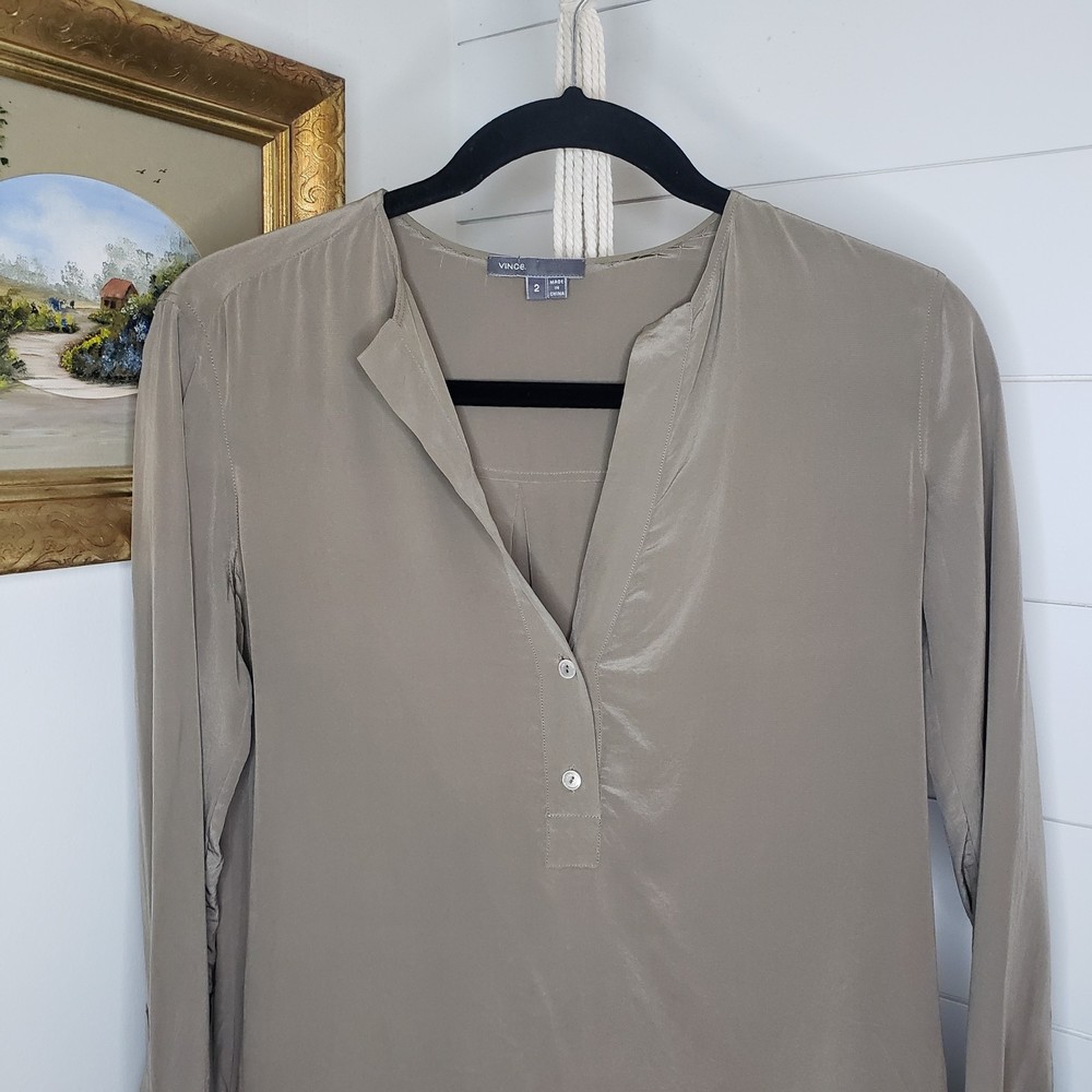 Vince Taupe Long Sleeve Shirt Dress - Picture 4 of 6